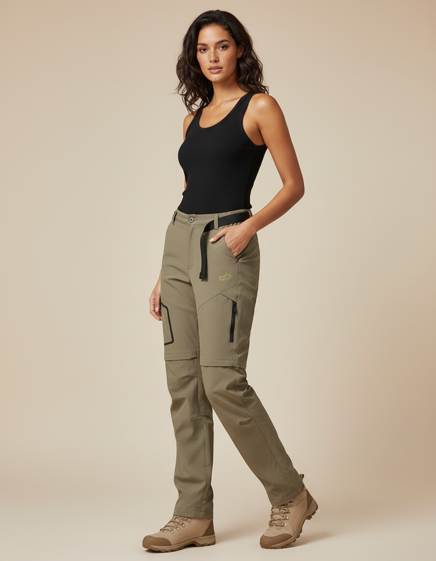 Pantalon Cargo Kaki Convertible Léger Respirant Femme - Polyester