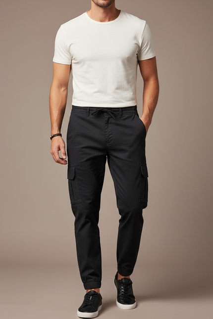 Pantalon Cargo Noir Décontracté Jogger Coton Homme
