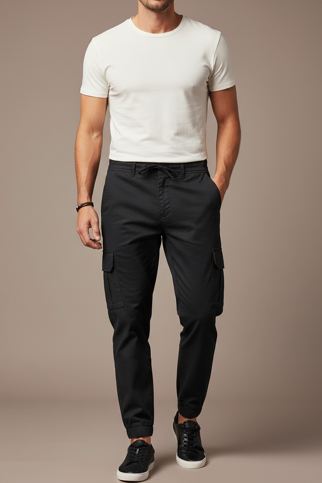 Pantalon Cargo Noir Décontracté Jogger Coton Homme