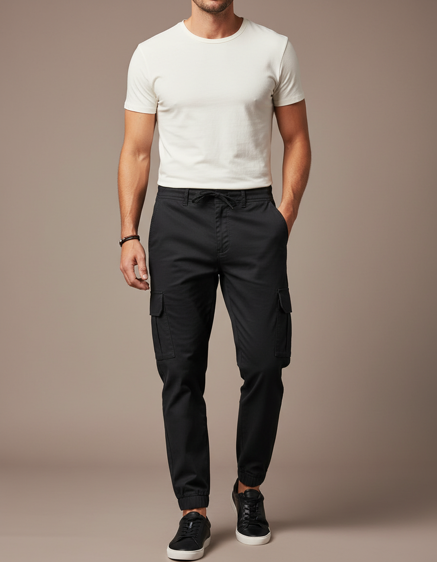 Pantalon Cargo Noir Décontracté Jogger Coton Homme