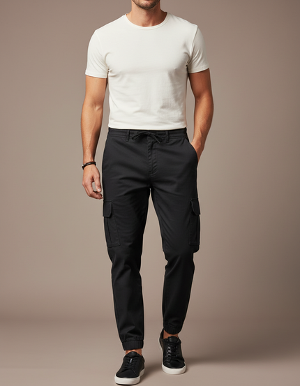 Pantalon Cargo Noir Décontracté Jogger Coton Homme
