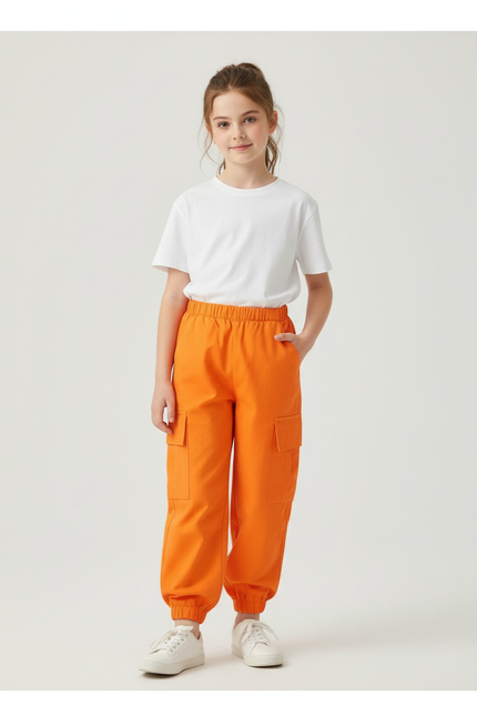 Pantalon Cargo Fille Orange Jogger - Toile