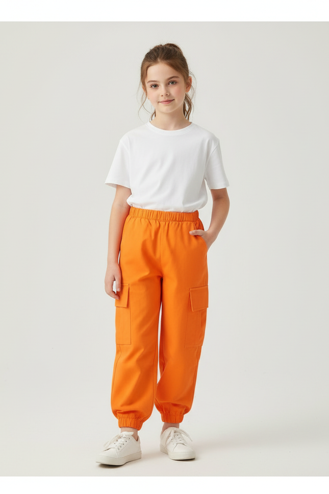 Pantalon Cargo Fille Orange Jogger - Toile