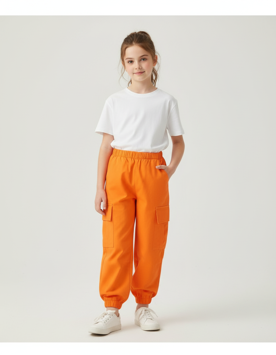 Pantalon Cargo Fille Orange Jogger - Toile