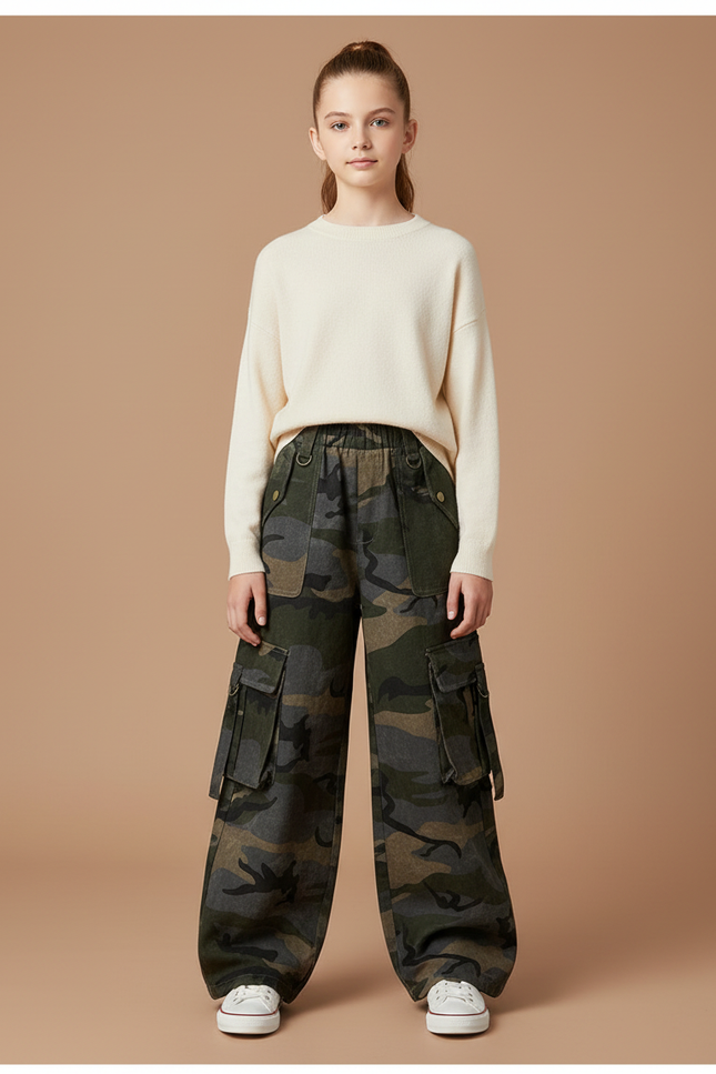 Pantalon Cargo Camouflage Ample Enfant Streetwear Décontracté - Imprimé Coton