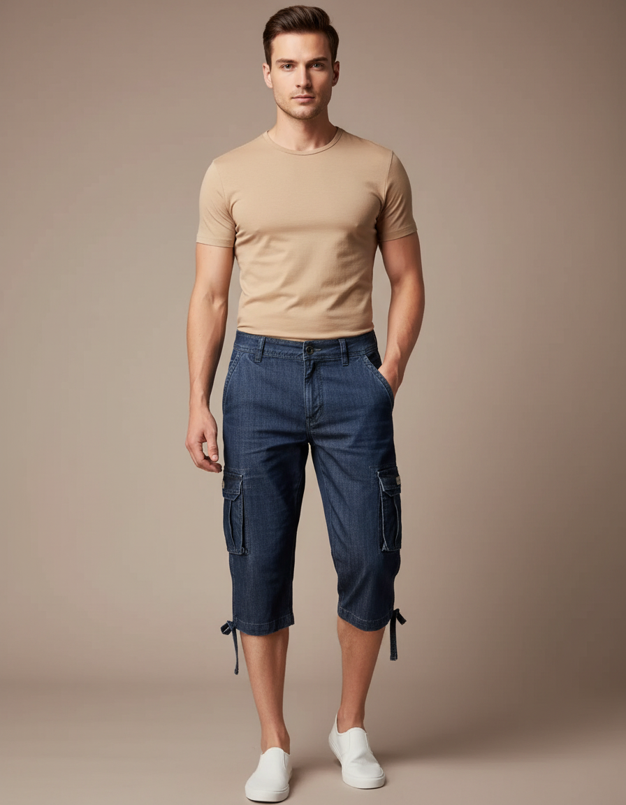 Pantalon Cargo Denim Bleu Multipoches Homme - Jean