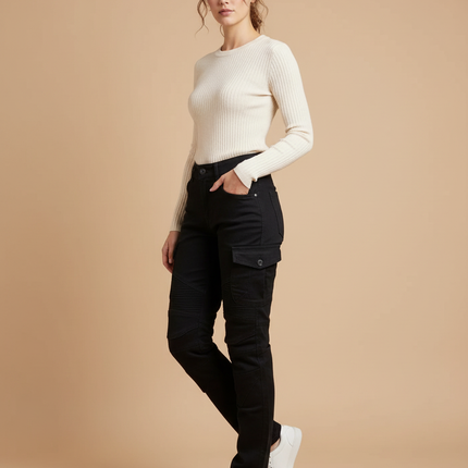 Pantalon Cargo Noir Slim Motard Femme - Toile