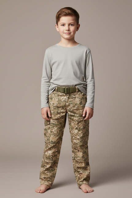 Pantalon Cargo Camouflage Pixelisé Enfant Coton Tactique - Imprimé