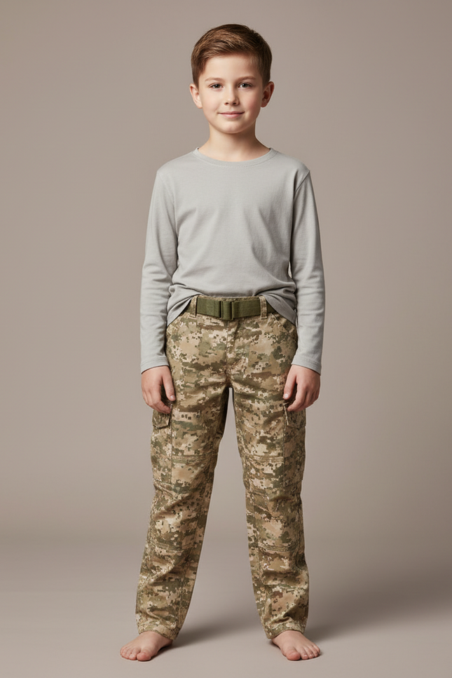 Pantalon Cargo Camouflage Pixelisé Enfant Coton Tactique - Imprimé