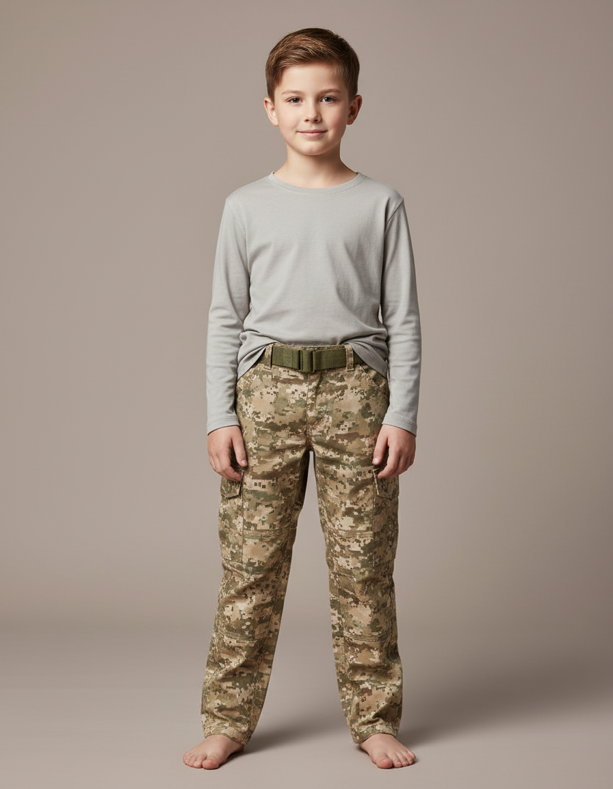 Pantalon Cargo Camouflage Pixelisé Enfant Coton Tactique - Imprimé