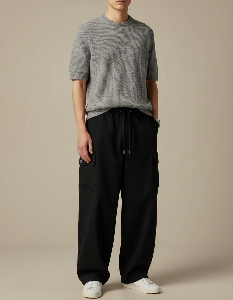 Pantalon Cargo Noir Large - Polyester