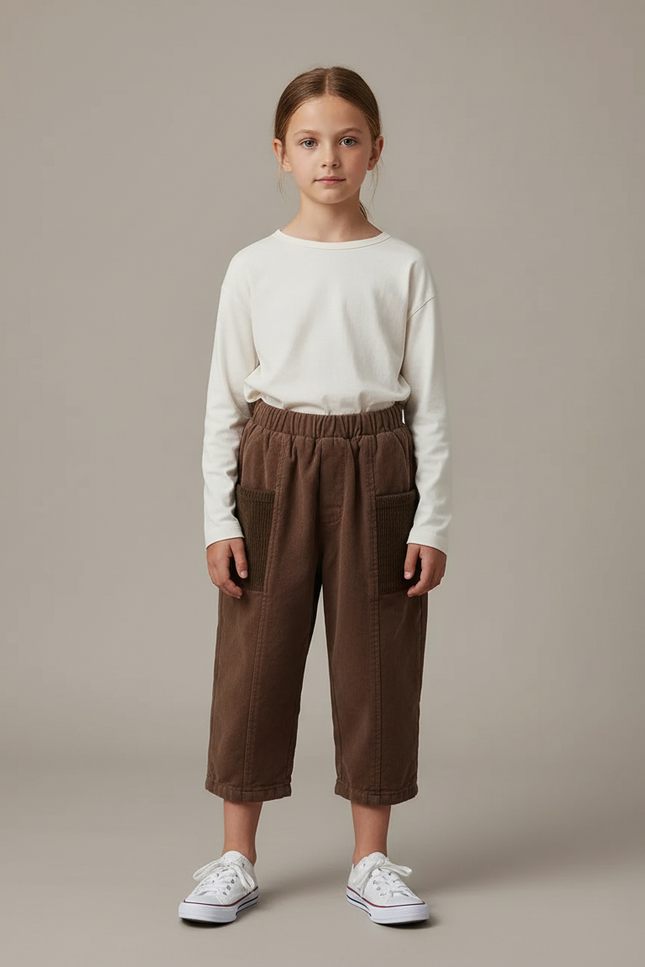 Pantalon Cargo Velours Côtelé Marron Décontracté Enfant - Cordé