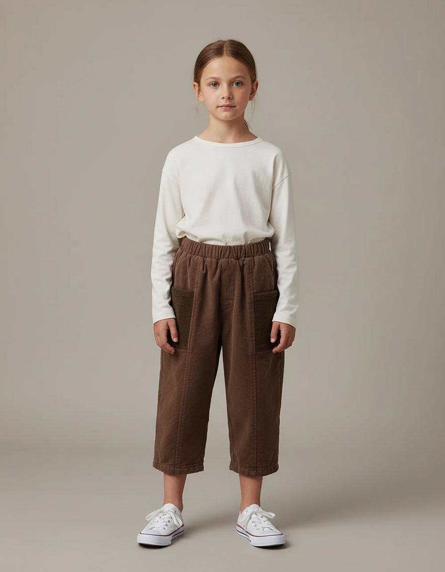 Pantalon Cargo Velours Côtelé Marron Décontracté Enfant - Cordé