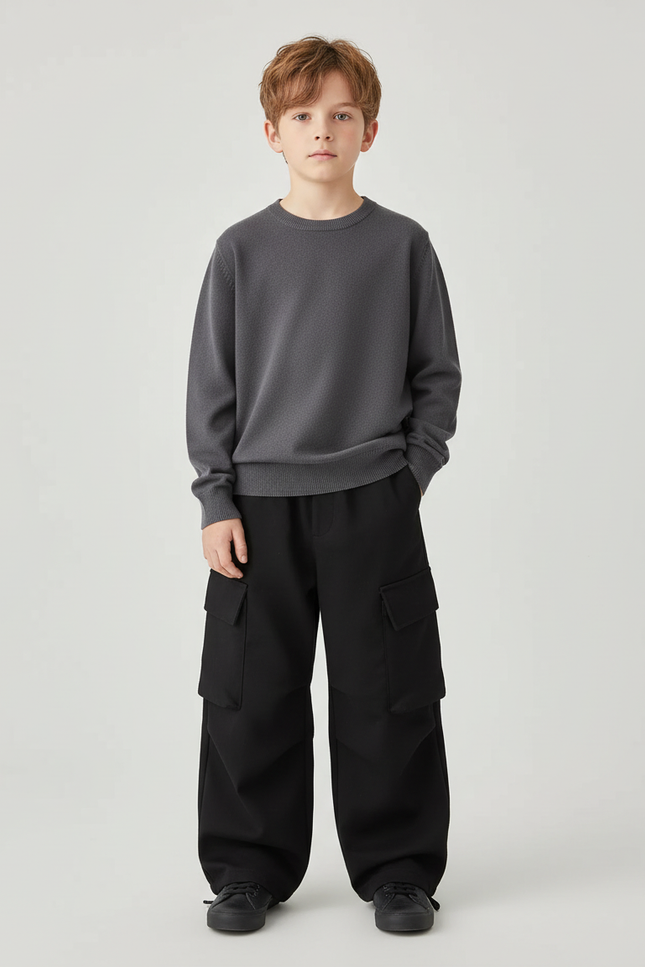 Pantalon Cargo Garçon Noir Baggy Softshell - Polyester