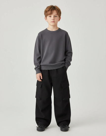 Pantalon Cargo Garçon Noir Baggy Softshell - Polyester