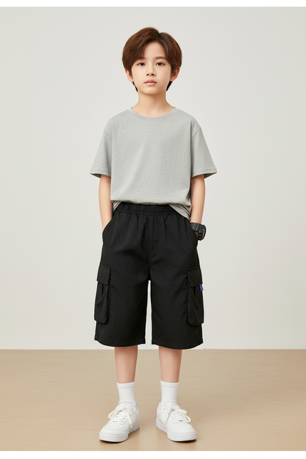 Pantalon Cargo Noir Décontracté Poches Enfant - Polyester
