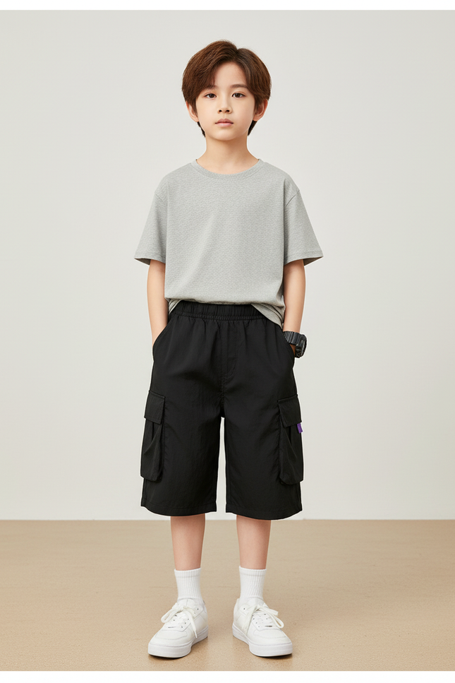 Pantalon Cargo Noir Décontracté Poches Enfant - Polyester