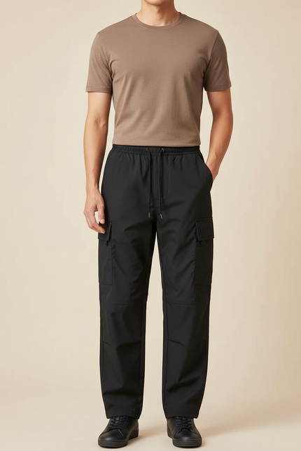 Pantalon Cargo Noir Ample Technique Casual - Polyester