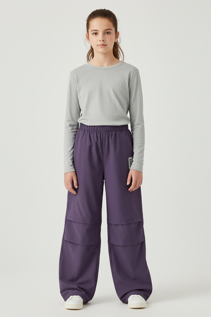 Pantalon Cargo Violet Ample Fluide Enfant - Polyester