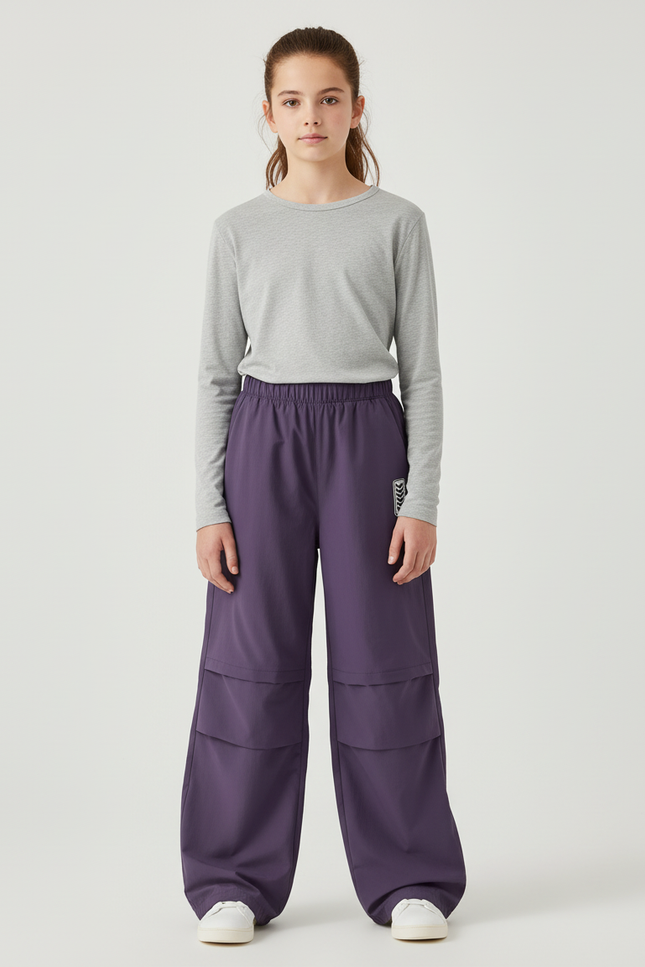 Pantalon Cargo Violet Ample Fluide Enfant - Polyester