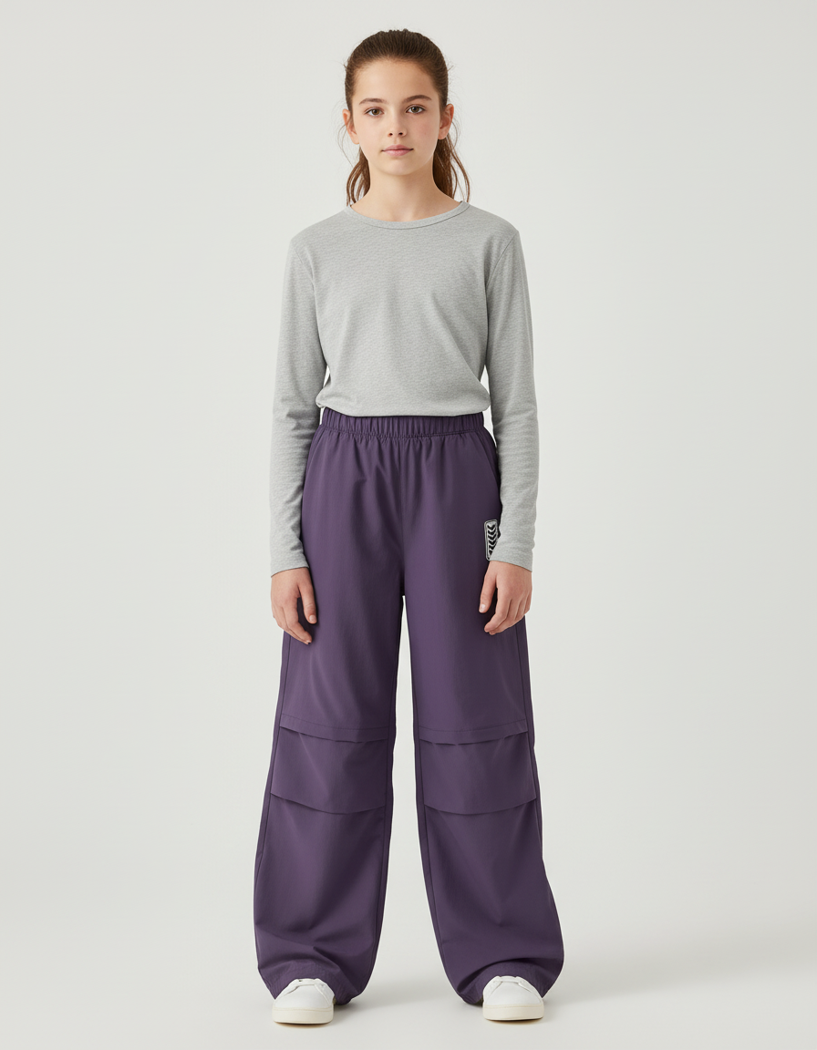 Pantalon Cargo Violet Ample Fluide Enfant - Polyester