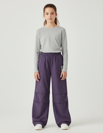 Pantalon Cargo Violet Ample Fluide Enfant - Polyester