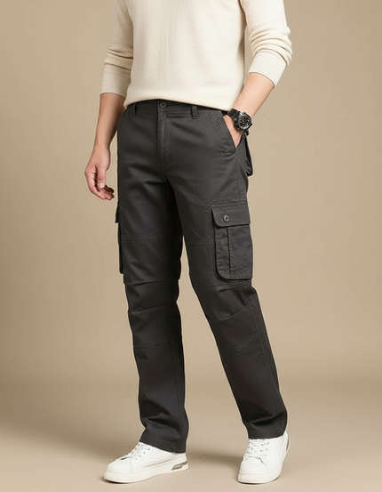 Pantalon Cargo Gris Coton Ample Multipoches Décontracté