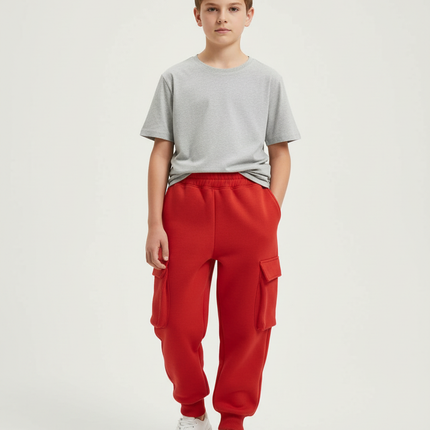 Pantalon Cargo Rouge Garçon Molletonné Décontracté