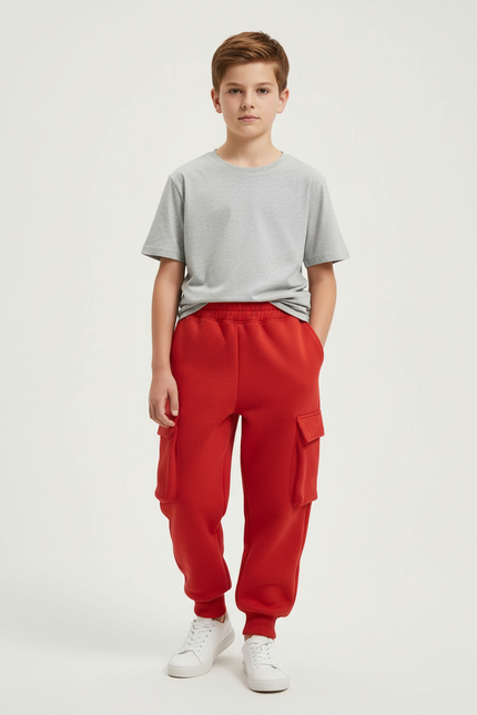 Pantalon Cargo Rouge Garçon Molletonné Décontracté