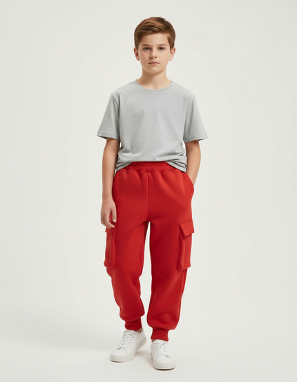 Pantalon Cargo Rouge Garçon Molletonné Décontracté