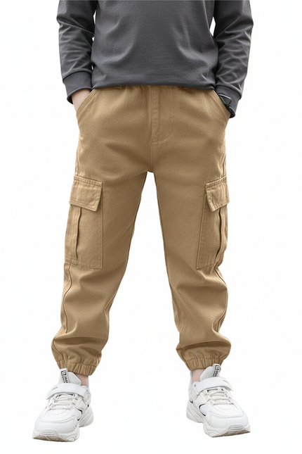 Pantalon Cargo Beige Garçon Ample Décontracté Poches - Toile
