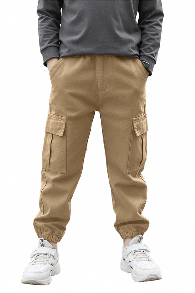 Pantalon Cargo Beige Garçon Ample Décontracté Poches - Toile