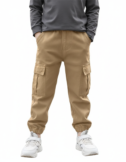Pantalon Cargo Beige Garçon Ample Décontracté Poches - Toile