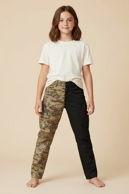 Pantalon Cargo Bicolore Camouflage Noir Enfant Respirant - Multicolore Polyester