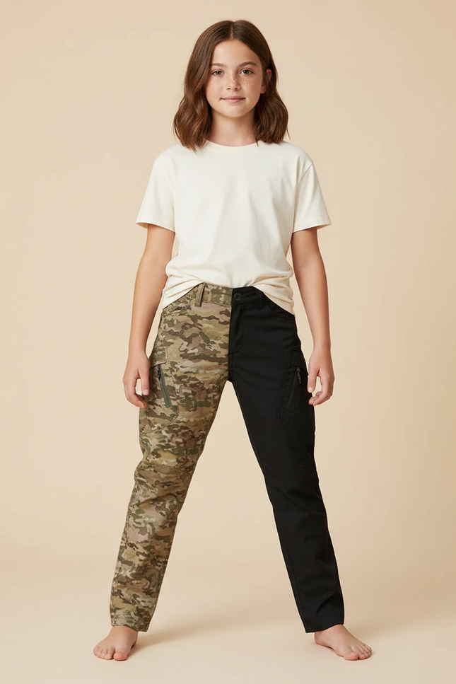 Pantalon Cargo Bicolore Camouflage Noir Enfant Respirant - Multicolore Polyester