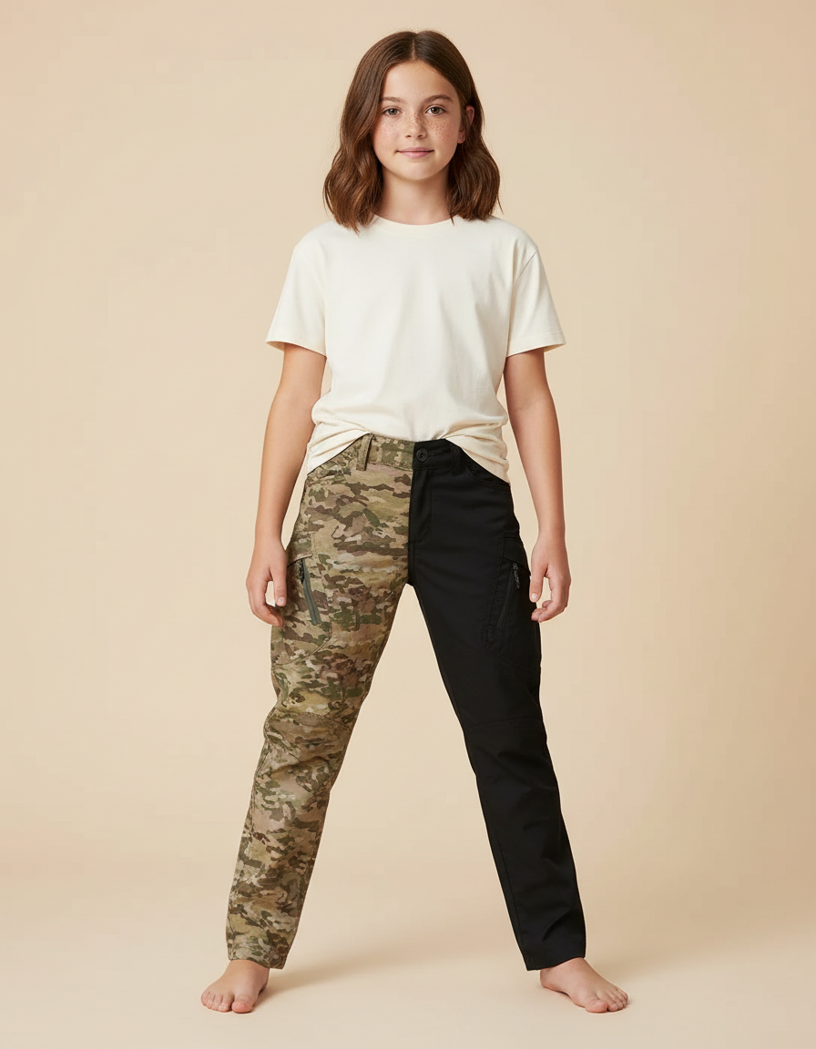 Pantalon Cargo Bicolore Camouflage Noir Enfant Respirant - Multicolore Polyester