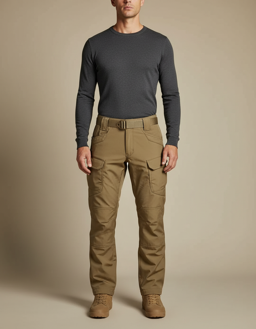 Pantalon Cargo Kaki Tactique Multipoches Résistant Homme - Polyester