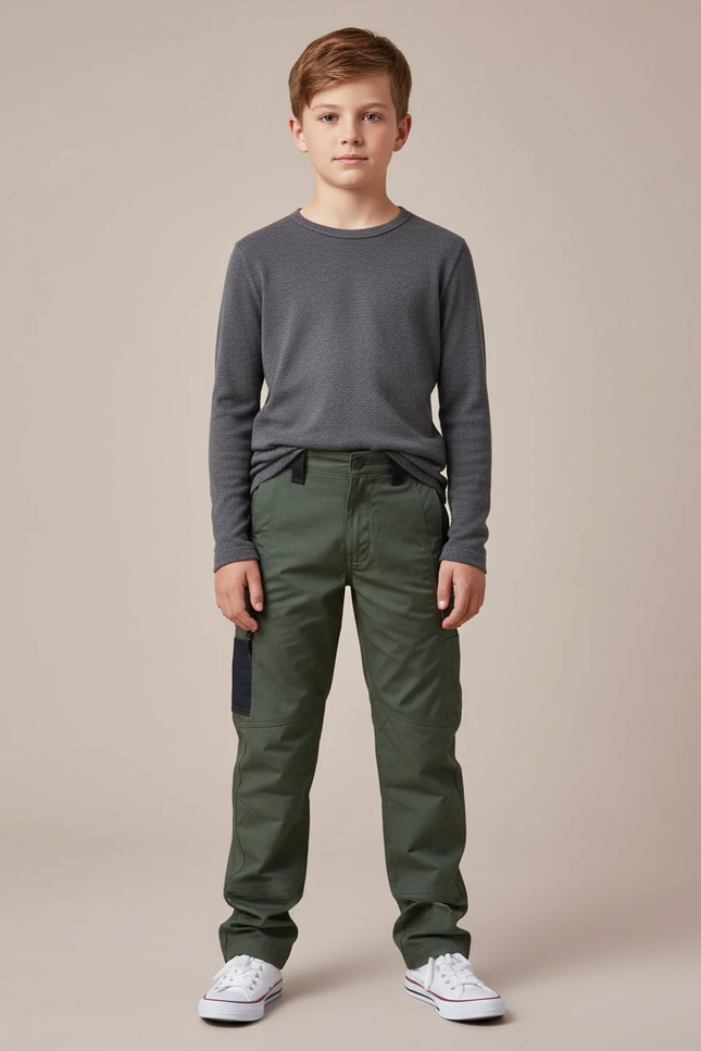 Pantalon Cargo Vert Militaire Garçon Multipoches - Kaki Toile