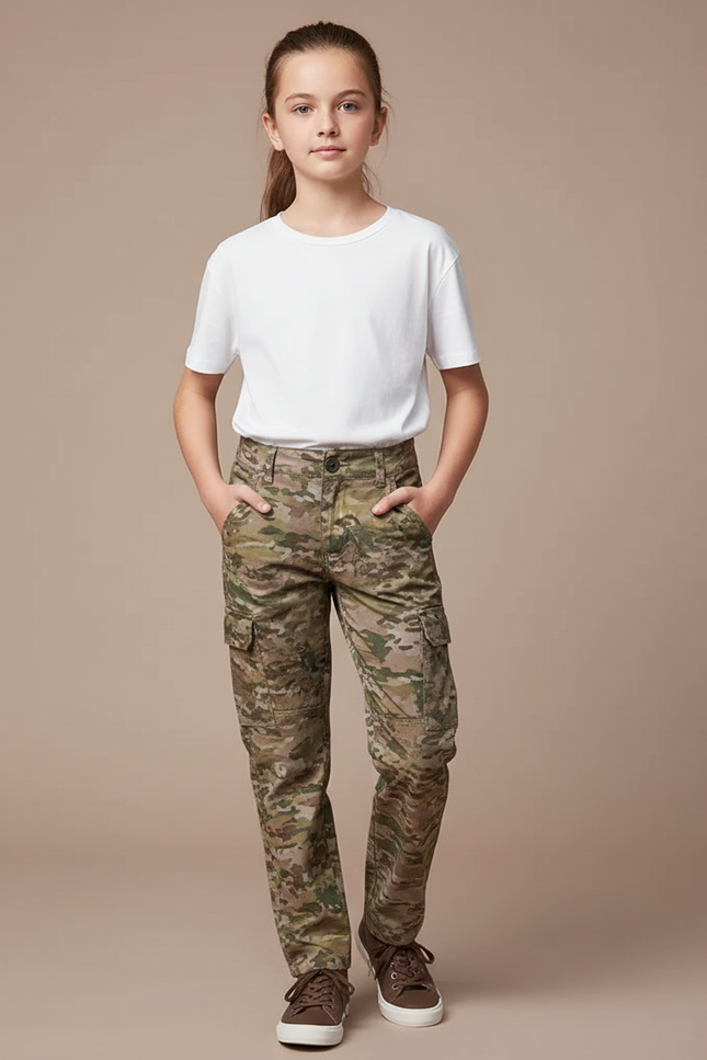 Pantalon Cargo Camouflage Enfant Slim Respirant - Multicolore Toile