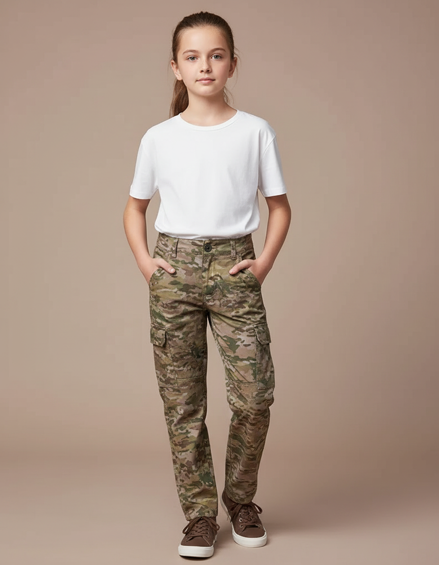Pantalon Cargo Camouflage Enfant Slim Respirant - Multicolore Toile