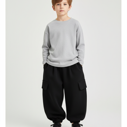 Pantalon Cargo Noir Ample Velours Enfant