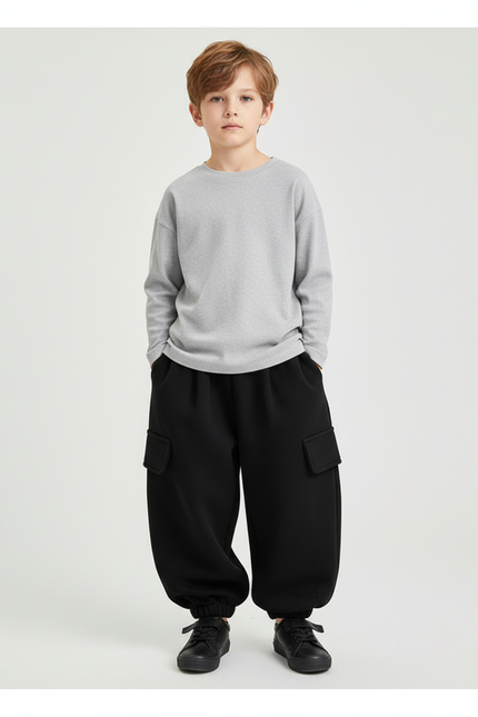 Pantalon Cargo Noir Ample Velours Enfant
