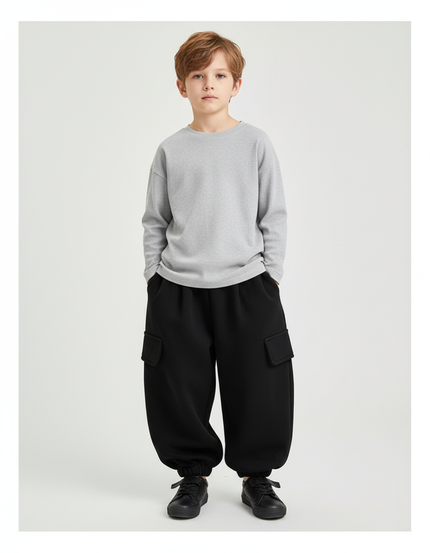 Pantalon Cargo Noir Ample Velours Enfant