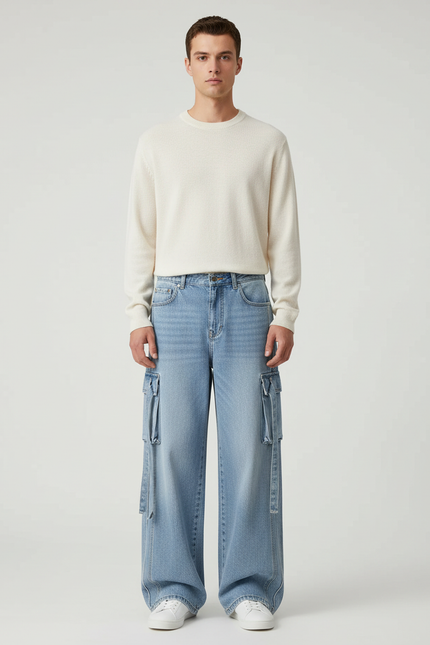 Pantalon Cargo Homme Bleu Baggy - Jean