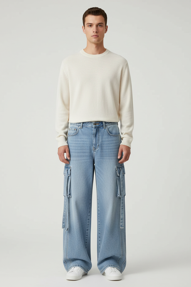 Pantalon Cargo Homme Bleu Baggy - Jean