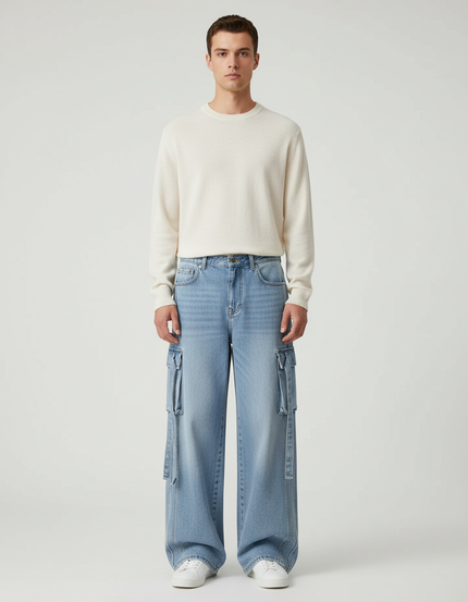 Pantalon Cargo Homme Bleu Baggy - Jean
