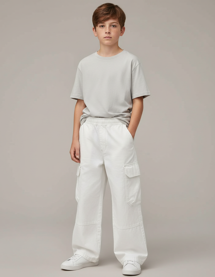 Pantalon Cargo Blanc Ample Décontracté Multipoches Garçon - Jean