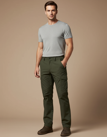 Pantalon Cargo Vert Kaki Coton Multipoches Homme - Toile