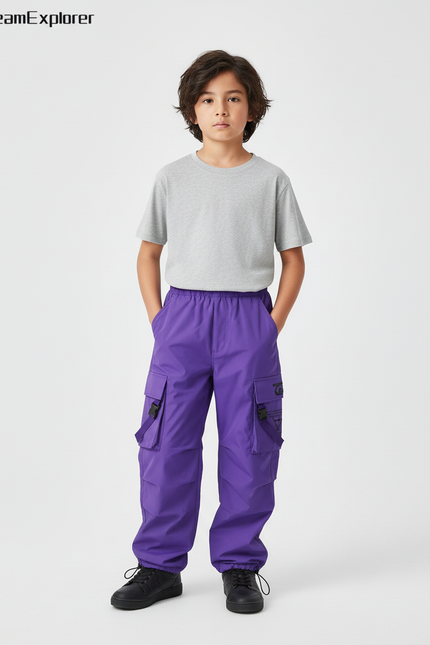 Pantalon Cargo Violet Ample Poches Garçon - Polyester