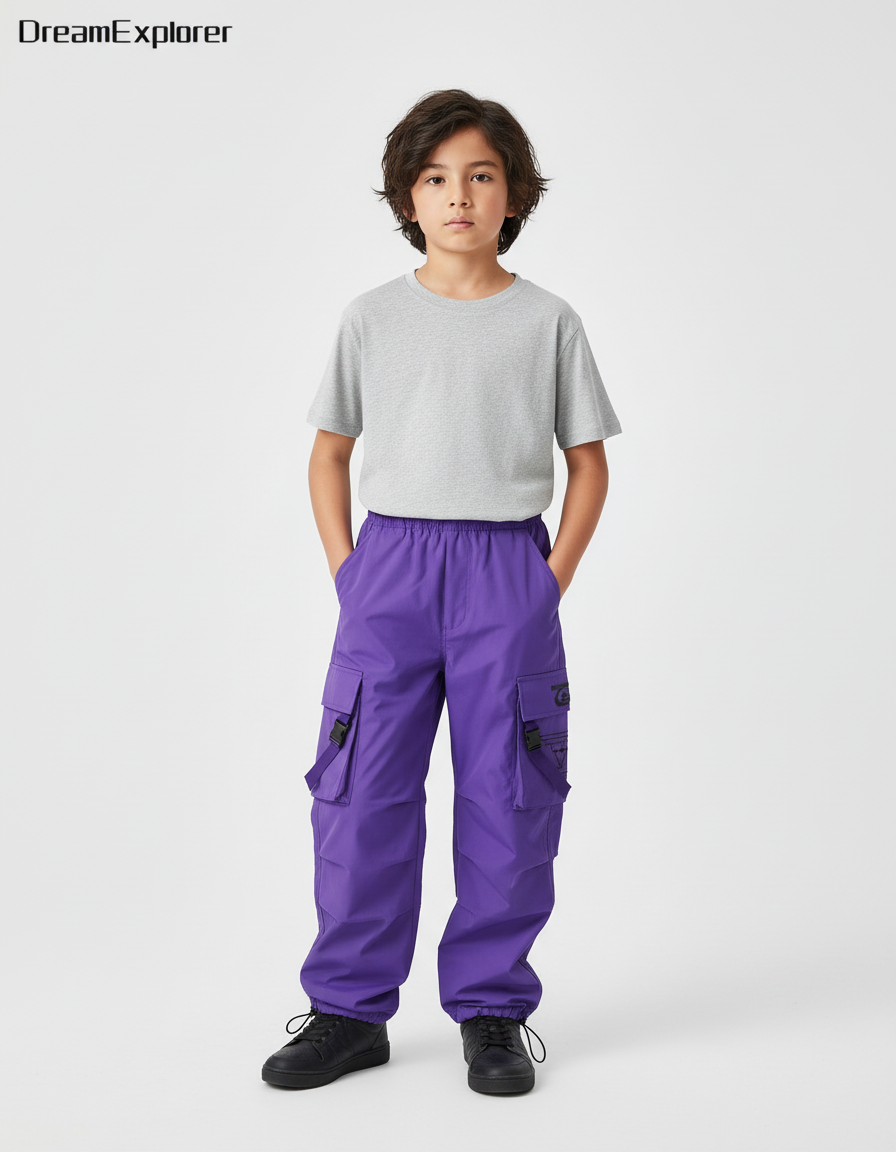 Pantalon Cargo Violet Ample Poches Garçon - Polyester